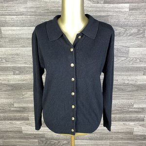 LEE DAVID Collared Knit Sweater Black Cardigan Sweater Women's Size S